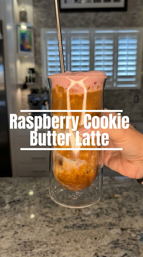 COOKIE BUTTER LATTE WITH RASPBERRY COLD FOAM