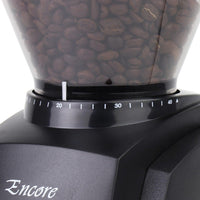 Baratza Encore coffee grinder in black, grind adjustment dial