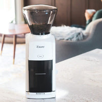 Baratza Encore coffee grinder in white, front view